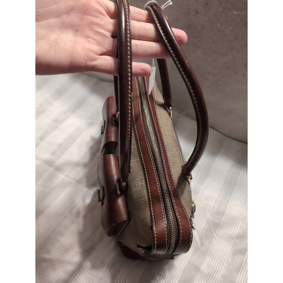 Dooney & Bourke Signature Beige Brown Double Lock Pocket Medium Satchel Bag - Picture 4 of 13